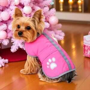 Pink Reflective Dog Coat Jacket Warm Fleece Lined Waterproof Pet Winter Medium